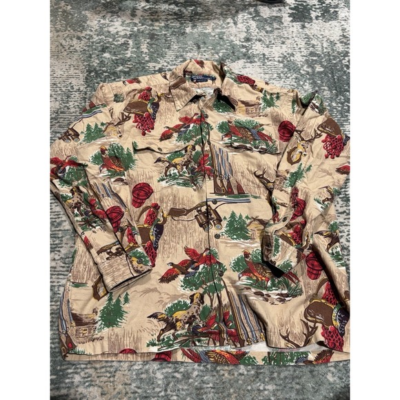 Vintage Ralph Lauren Polo Loop Collar Hunting Flannel Shirt L 90s Bear Wing Snow